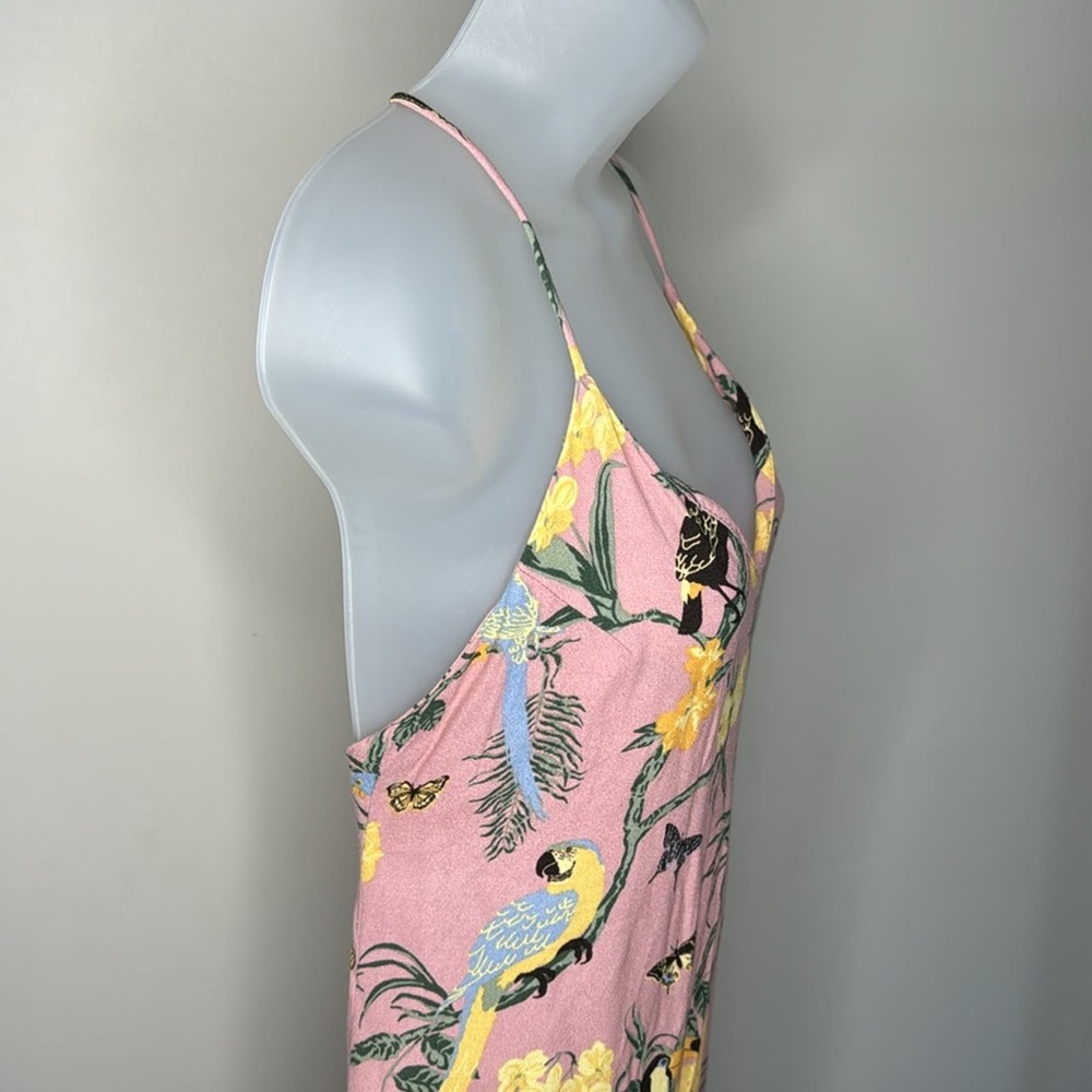 REFORMATION Chianti Pink Strappy Open Back Conga Bird Print Midi Dress Women’s - Picture 4 of 9